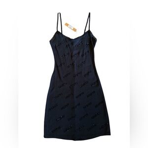 Skims Rhinestone Logo Pointelle Mini Slip Dress Small Onyx